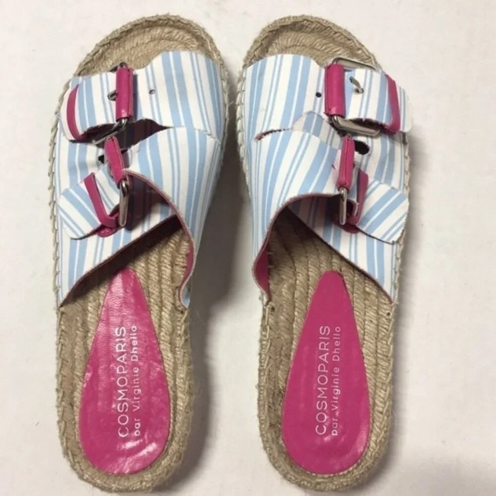 Virginie Dhello For Cosmoparis Buckle and Striped Espadrille Sandals 39